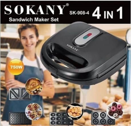 Sokany SK-908-4 Sandwich Maker 750 Watt 4 in 1