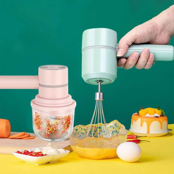 USB 2 In 1 Wireless Electric Garlic Chopper Masher Whisk Egg Beater 3-Speed Control