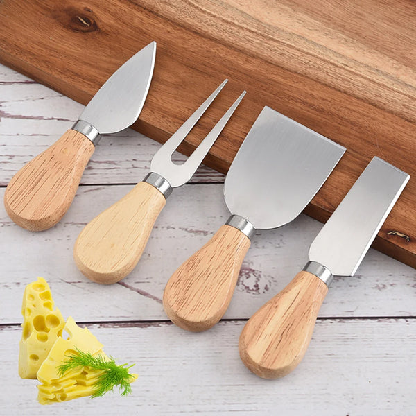 4Pcs/Set Wood Handle Sets Oak Bamboo Cheese Cutter Knife