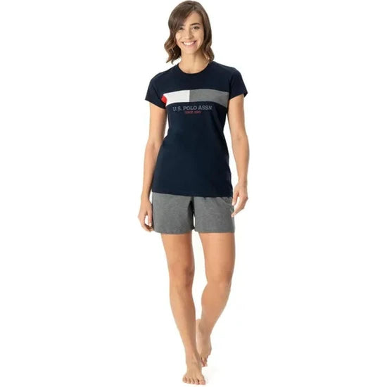 U.S. Polo Assn. 16987 Women's Short Sleeve T-Shirt Pajama Set with Shorts-Navy Blue
