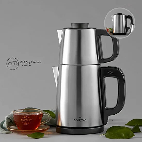 Made in Turkey Karaca Tea Break Inox Black Steel Tea Kettle and Tea Maker